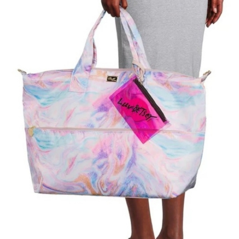 betsey Johnson luv betsey large nylon tote weekender marble pastel bag